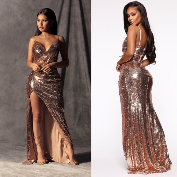 Gold Sequin Maxi Gown - Picture 1 of 4